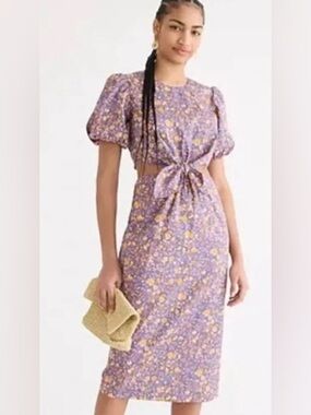 J Crew Purple Floral Tie-Front Midi Dress